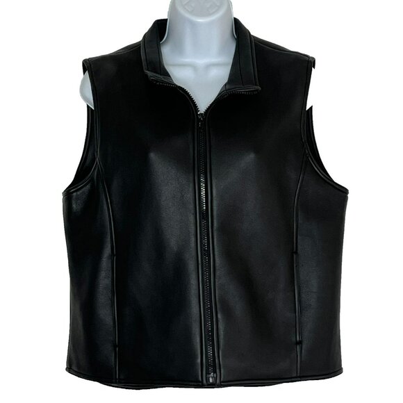 No Boundaries Faux Leather Zip Up Vest w Pockets Juniors Large Biker Goth Black - Picture 1 of 9